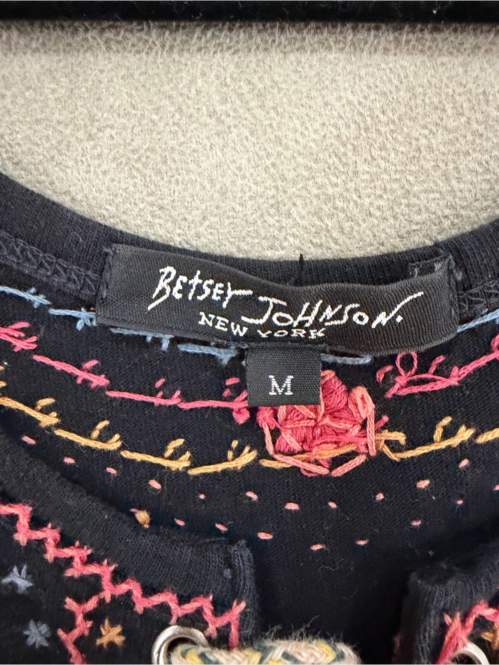 Vintage Betsey Johnson Black Maxi Dress with Pink & Orange Embroidery - Picture 6 of 7